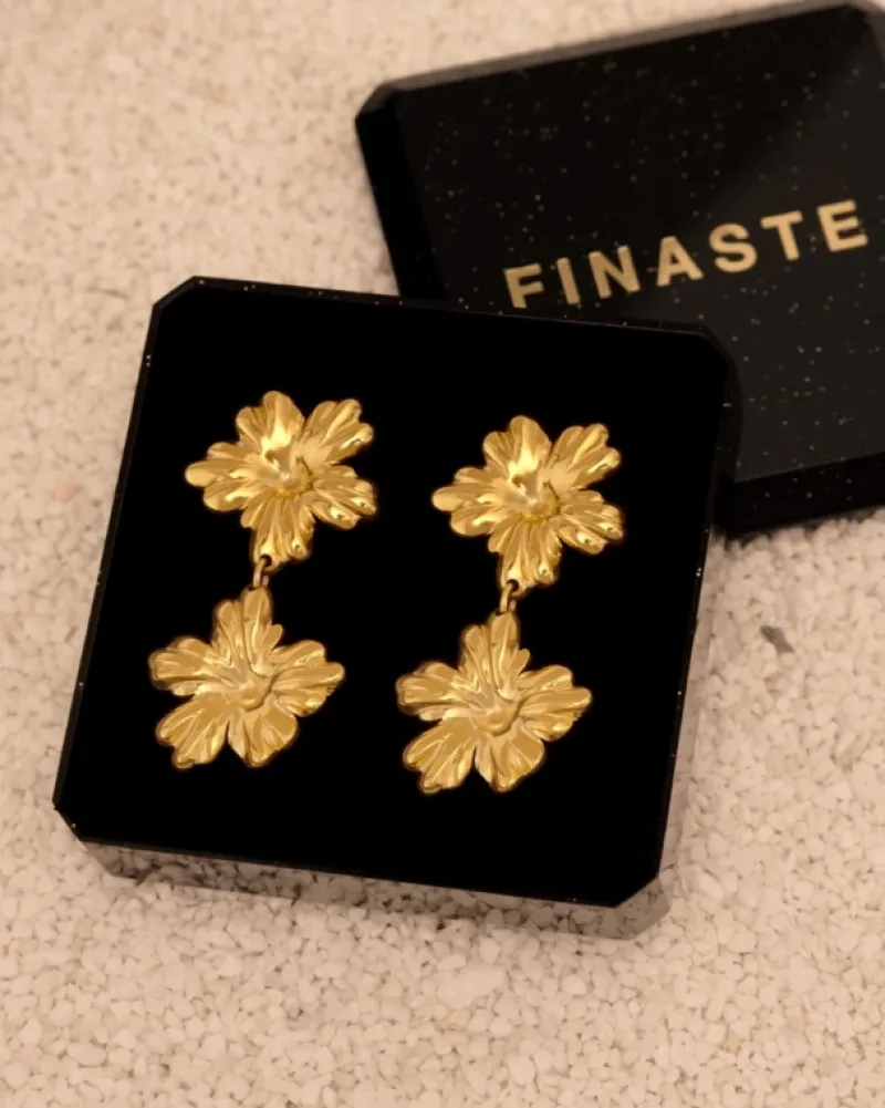 Finaste Double flower oorbellen goudkleurig Discount