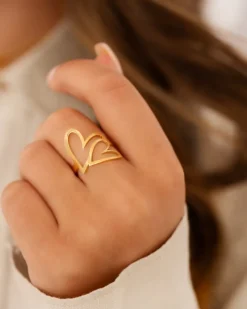 Finaste Double love heart ring goldplated Online