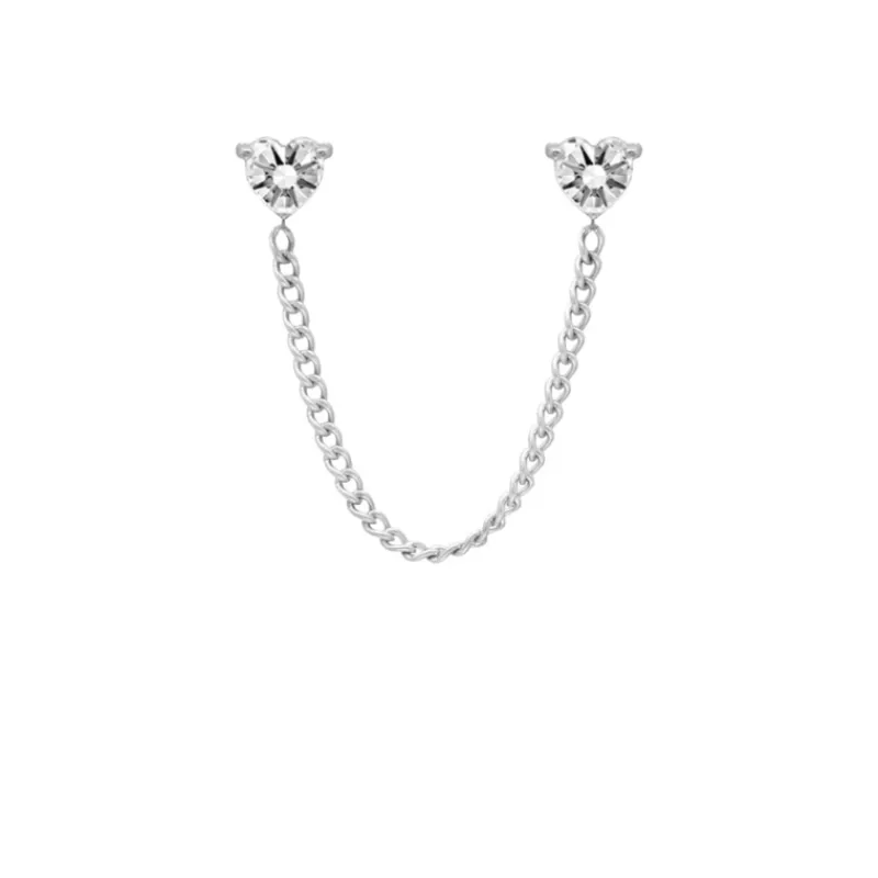 Finaste Dubbele ketting oorbel met hartjes Outlet