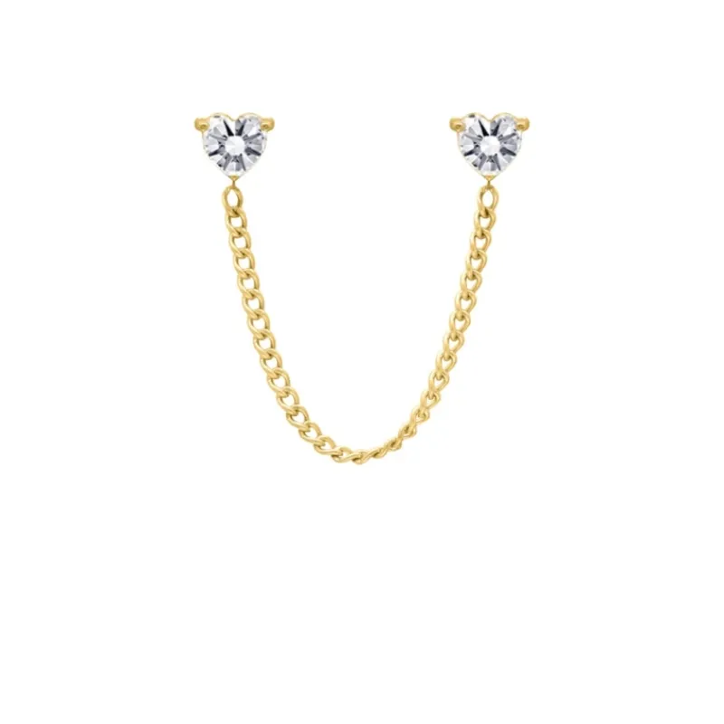 Finaste Dubbele ketting oorbel met hartjes goudkleurig New