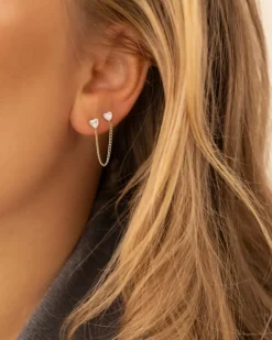 Finaste Dubbele ketting oorbel met hartjes Outlet