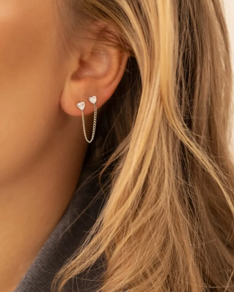 Finaste Dubbele ketting oorbel met hartjes Outlet