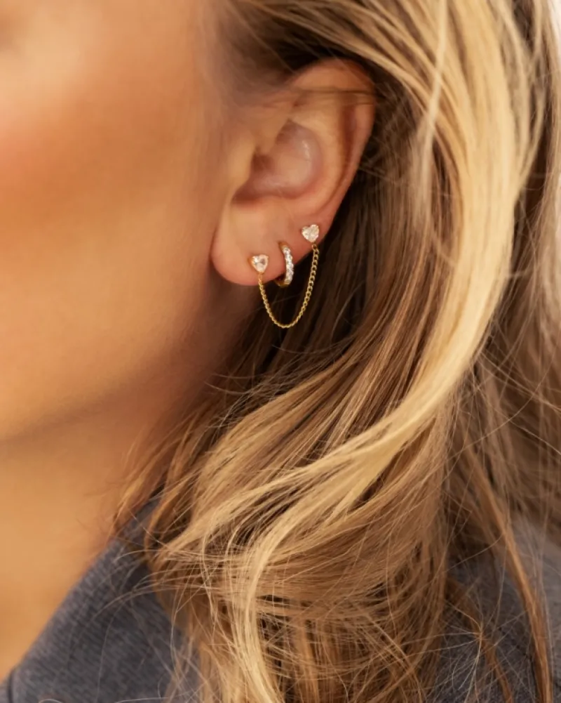 Finaste Dubbele ketting oorbel met hartjes goudkleurig New