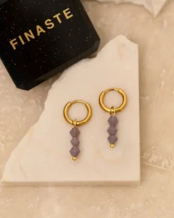 Finaste Earrings triple lila beads goldplated Clearance