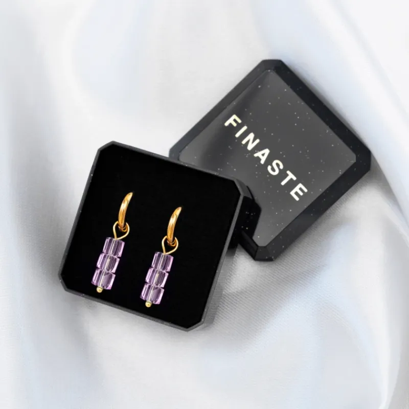 Finaste Earrings triple stones pink goldplated Discount