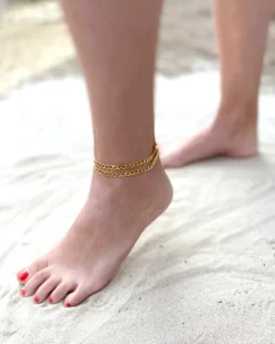 Finaste Enkelbandje dubbel goud kleurig New