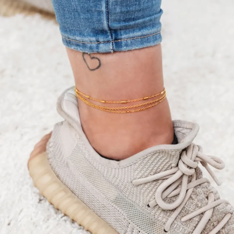 Finaste Enkelbandje dubbele fijne chain goldplated Fashion