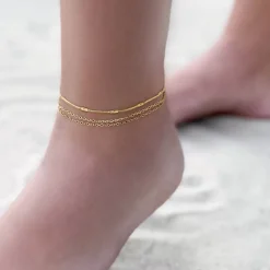 Finaste Enkelbandje dubbele fijne chain goldplated Fashion