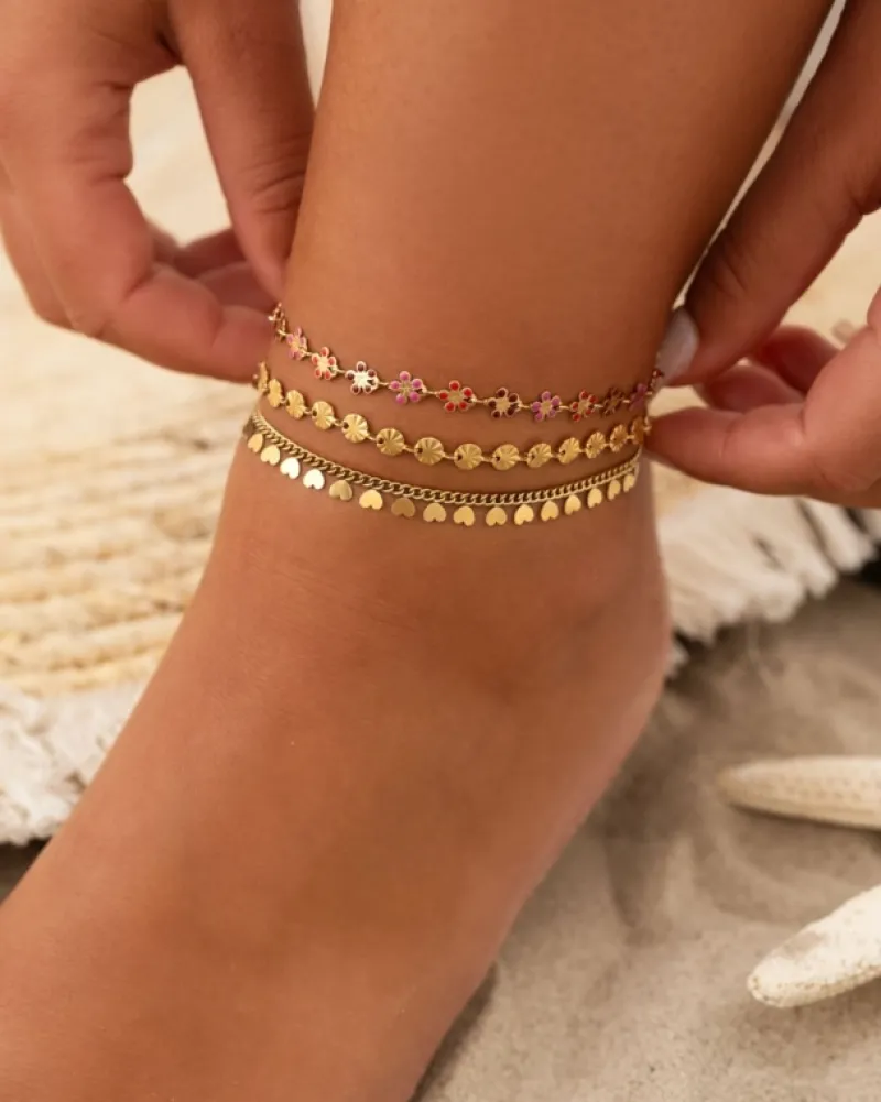 Finaste Enkelbandje flower chain goud kleurig Online