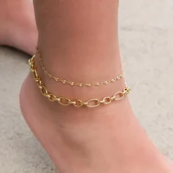 Finaste Enkelbandje schakel mix goud kleurig Sale