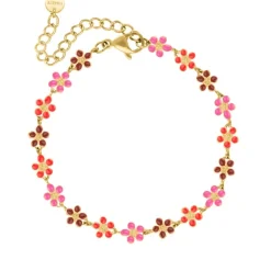Finaste Flower enkelbandje pink color mix goudkleurig Clearance