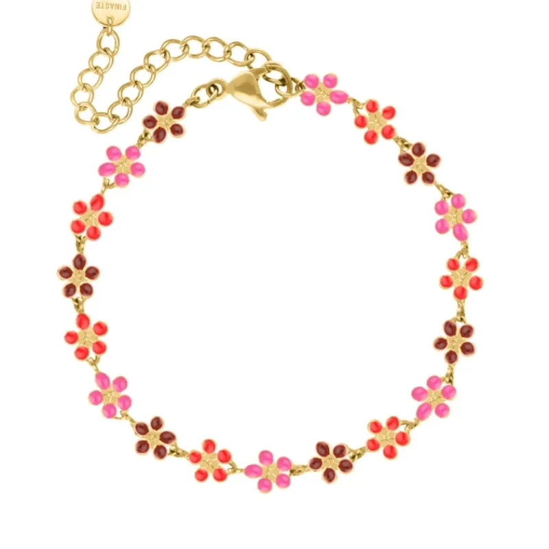 Finaste Flower enkelbandje pink color mix goudkleurig Clearance