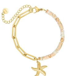 Finaste Gekleurde chain armband met zeester goudkleurig Fashion
