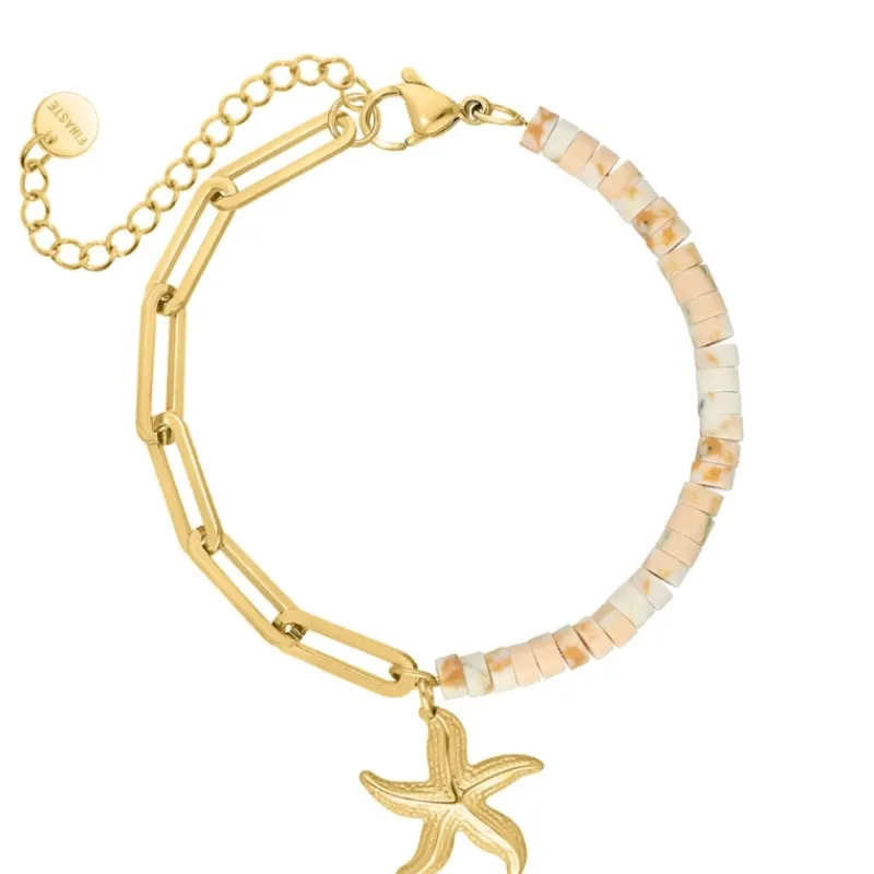 Finaste Gekleurde chain armband met zeester goudkleurig Fashion