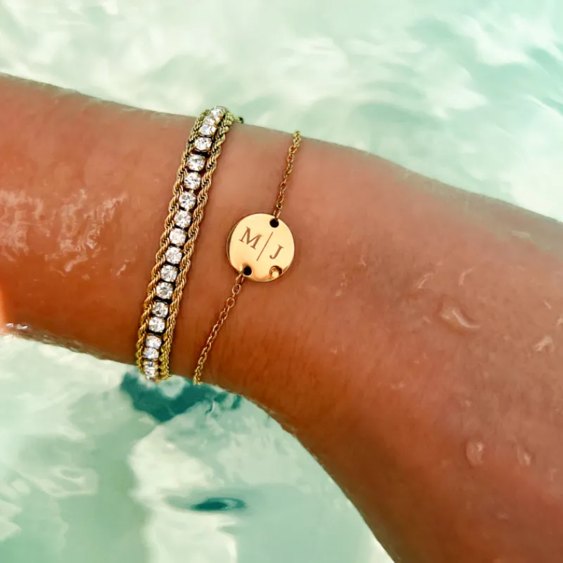 Finaste Gepersonaliseerde Armband Twee Initialen Goud Kleurig Sale