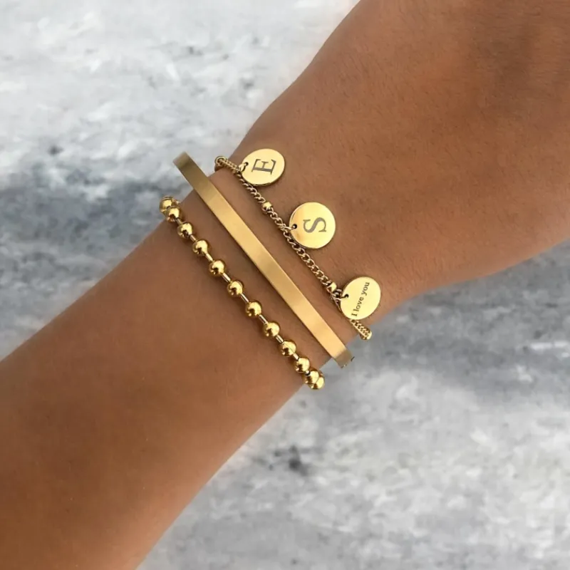 Finaste Graveerbare armband 3 muntjes goud kleurig Clearance