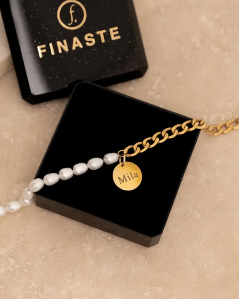 Finaste Graveerbare Armband Chain & Pearl kleur goud Hot