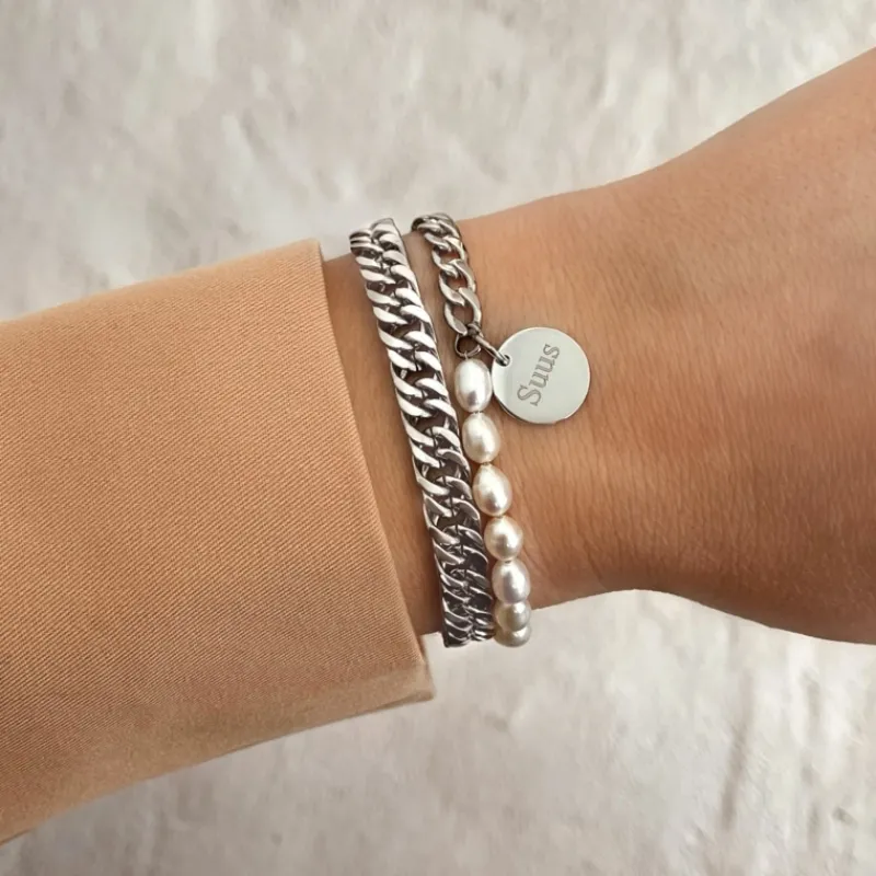 Finaste Graveerbare Armband Chain & Pearl Discount