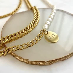 Finaste Graveerbare Armband Chain & Pearl kleur goud Hot