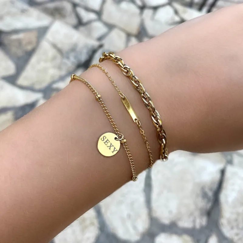 Finaste Graveerbare Armband Met Muntje Goudkleurig Clearance