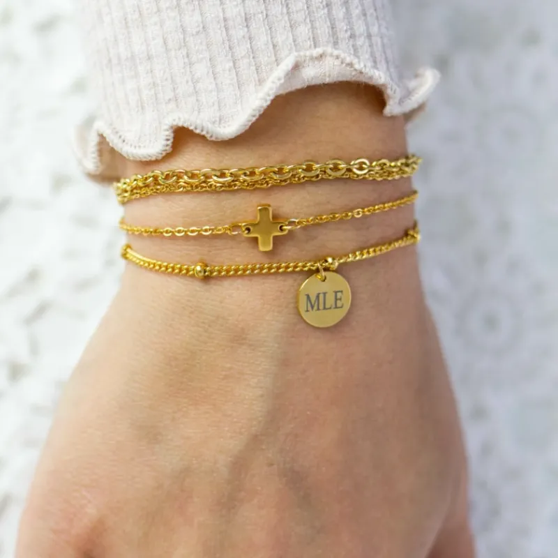 Finaste Graveerbare Armband Met Muntje Goudkleurig Clearance