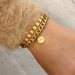 Finaste Graveerbare Armband Met Muntje Goudkleurig Clearance
