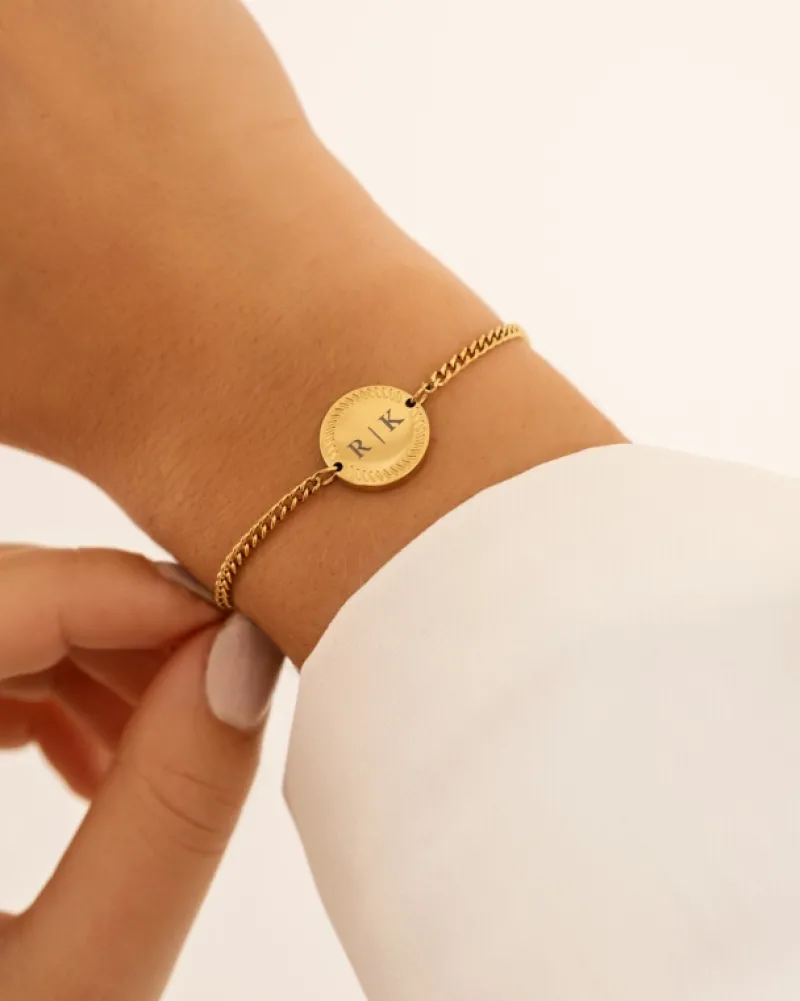Finaste Graveerbare armband vintage coin goldplated Fashion