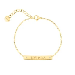 Finaste Graveerbare bar armband met steentjes goudkleurig Sale