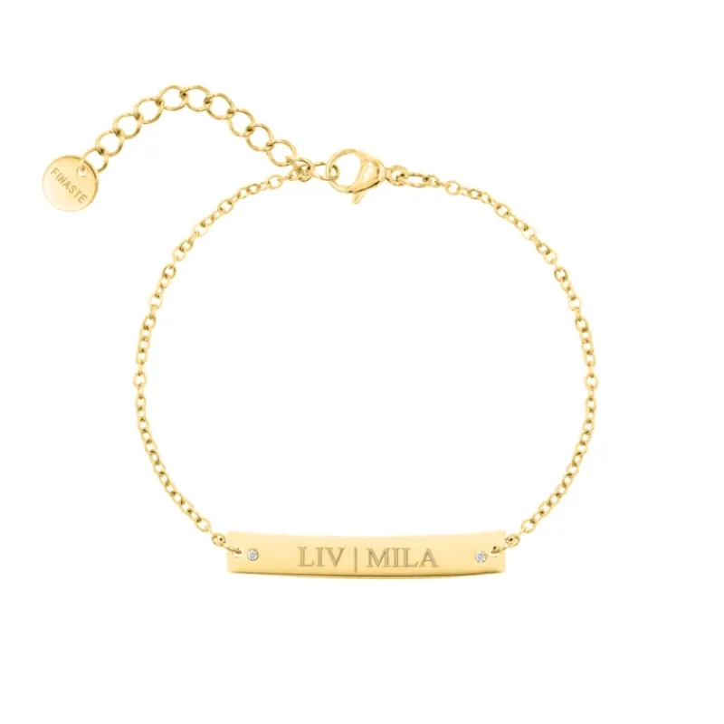 Finaste Graveerbare bar armband met steentjes goudkleurig Sale