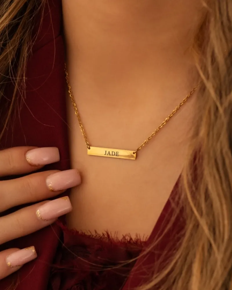 Finaste Graveerbare Bar Ketting Goud Kleurig Best