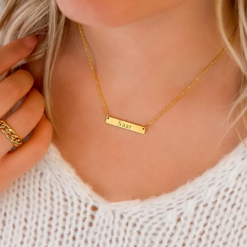 Finaste Graveerbare Bar Ketting Goud Kleurig Best