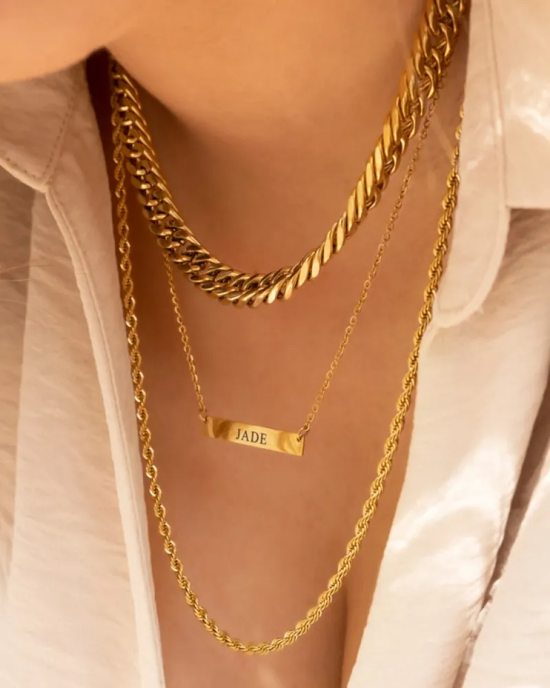 Finaste Graveerbare Bar Ketting Goud Kleurig Best