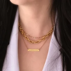 Finaste Graveerbare Bar Ketting Goud Kleurig Best