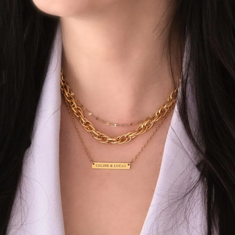 Finaste Graveerbare Bar Ketting Goud Kleurig Best