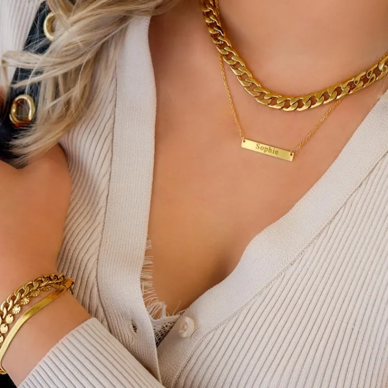 Finaste Graveerbare Bar Ketting Goud Kleurig Best