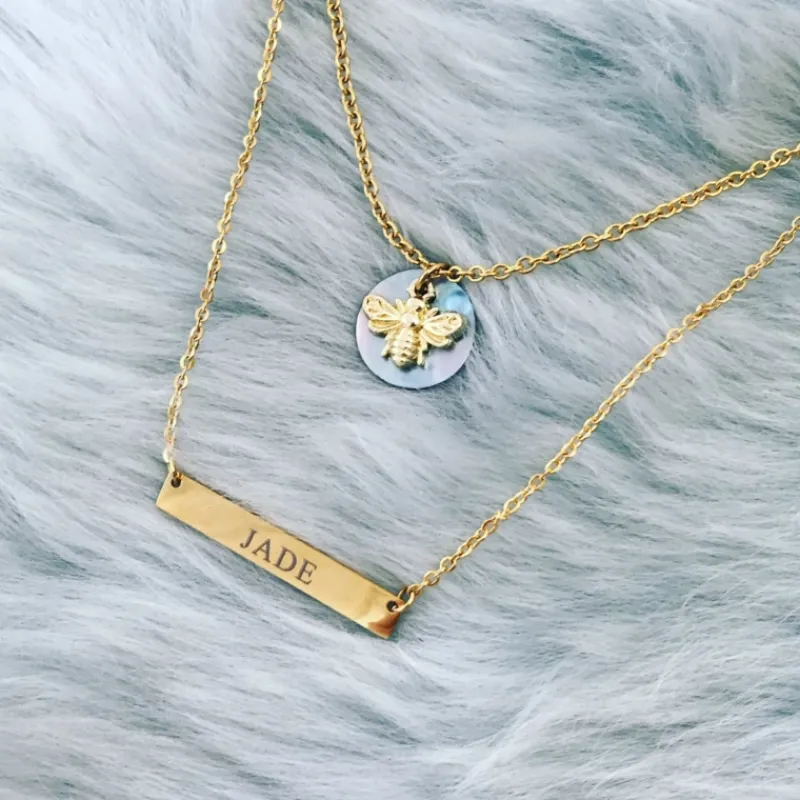 Finaste Graveerbare Bar Ketting Goud Kleurig Best