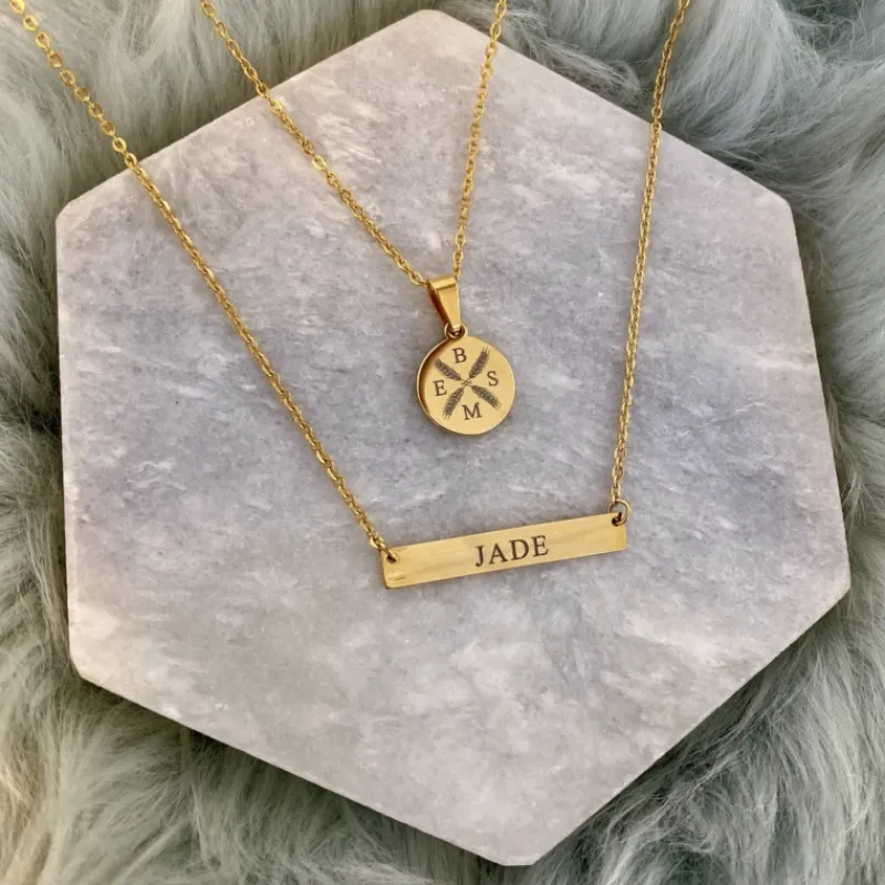 Finaste Graveerbare Bar Ketting Goud Kleurig Best