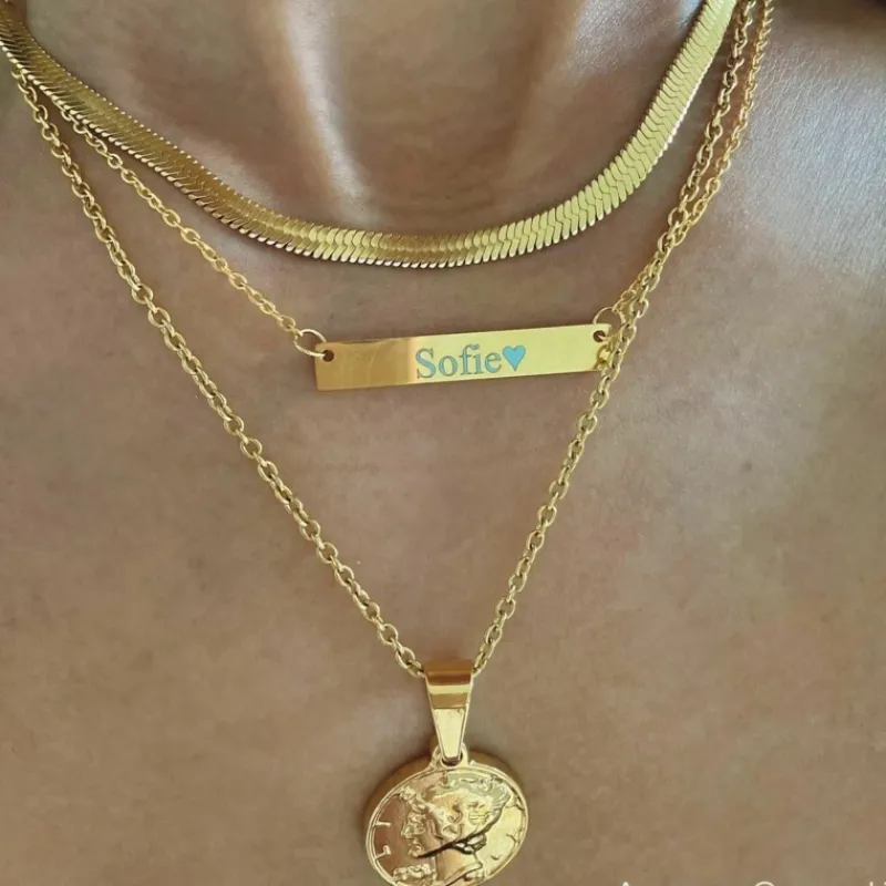 Finaste Graveerbare Bar Ketting Goud Kleurig Best