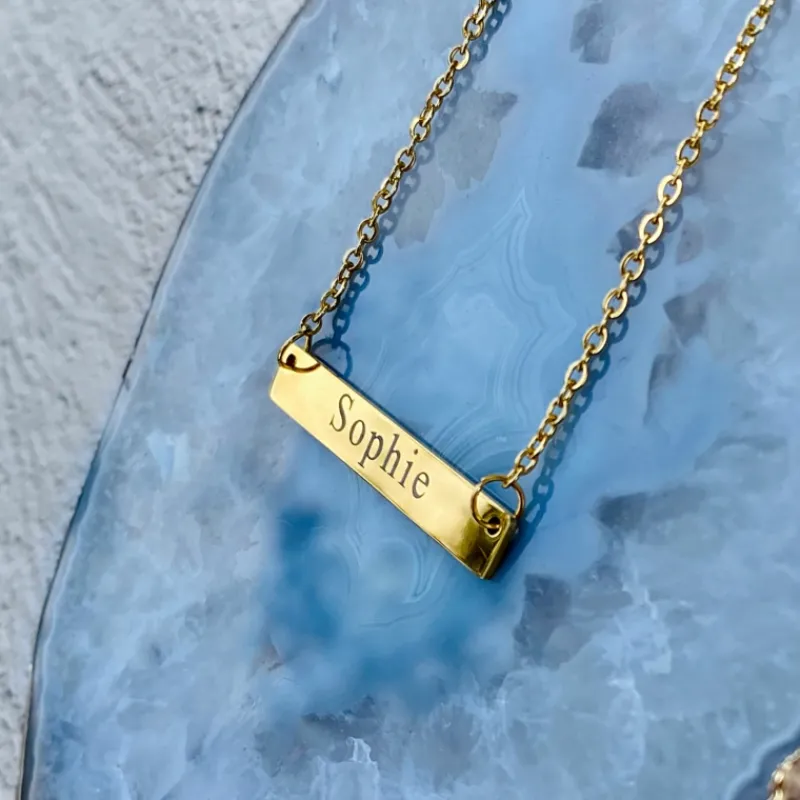 Finaste Graveerbare Bar Ketting Goud Kleurig Best