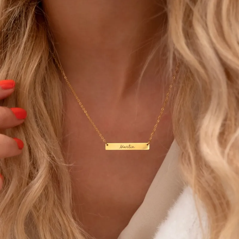 Finaste Graveerbare bar ketting met sierletters goud kleurig Online