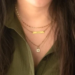 Finaste Graveerbare bar ketting met sierletters goud kleurig Online