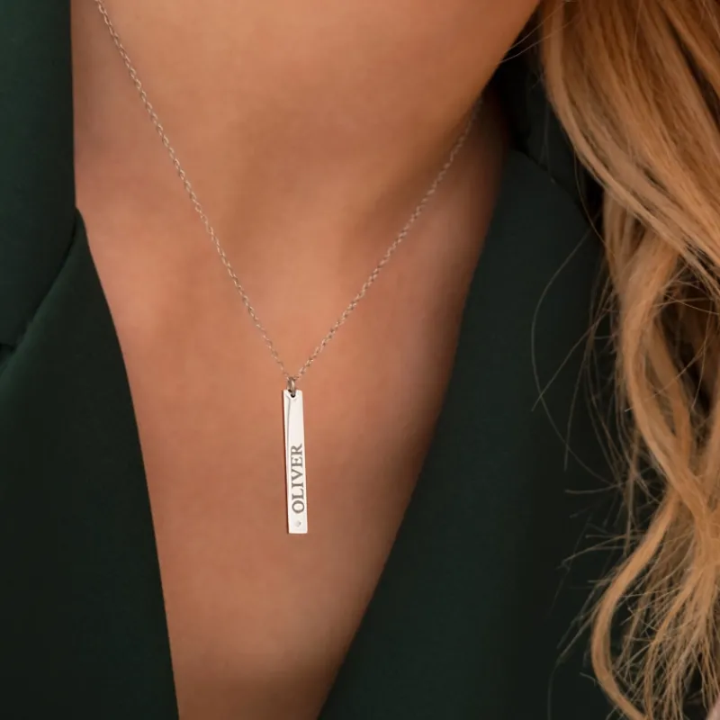 Finaste Graveerbare bar ketting met steentje New