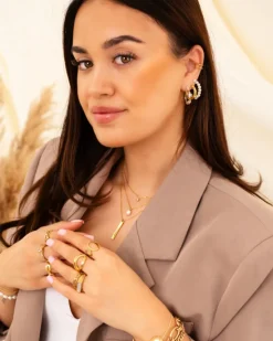 Finaste Graveerbare bar ketting met steentje goudkleurig Sale