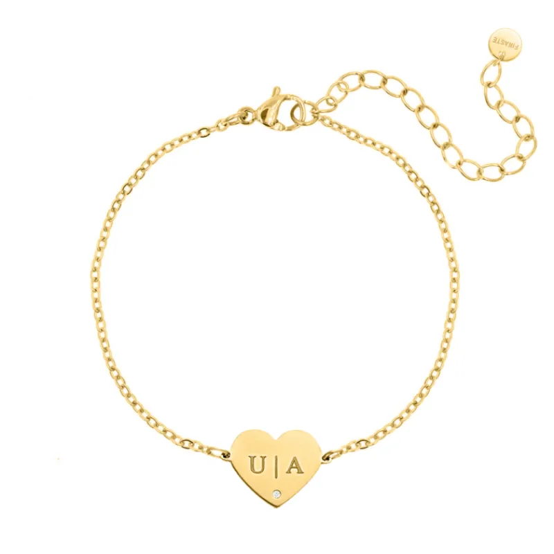 Finaste Graveerbare heart armband met steentje goudkleurig Online