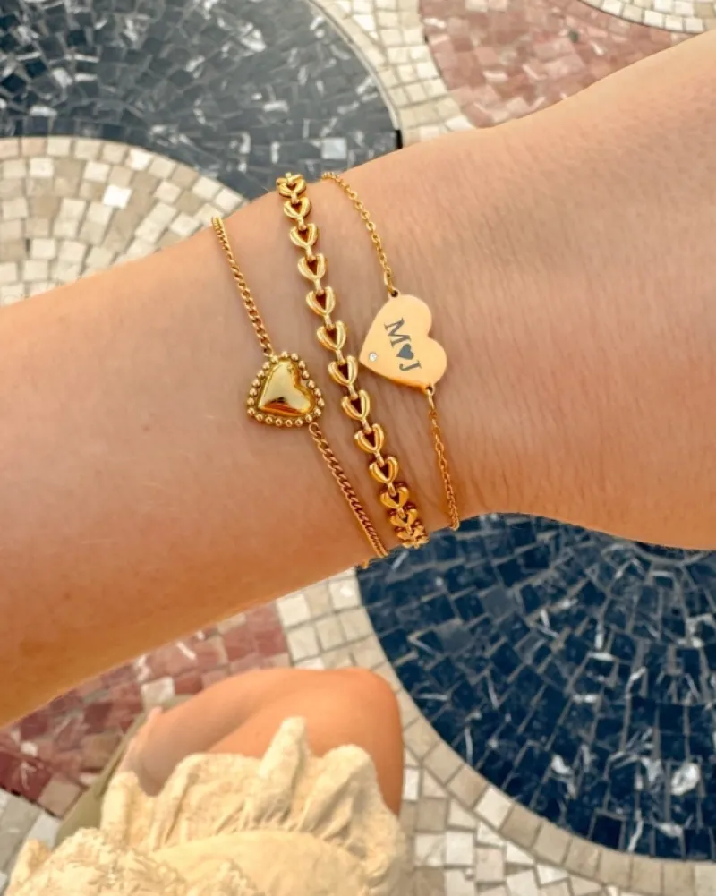 Finaste Graveerbare heart armband met steentje goudkleurig Online