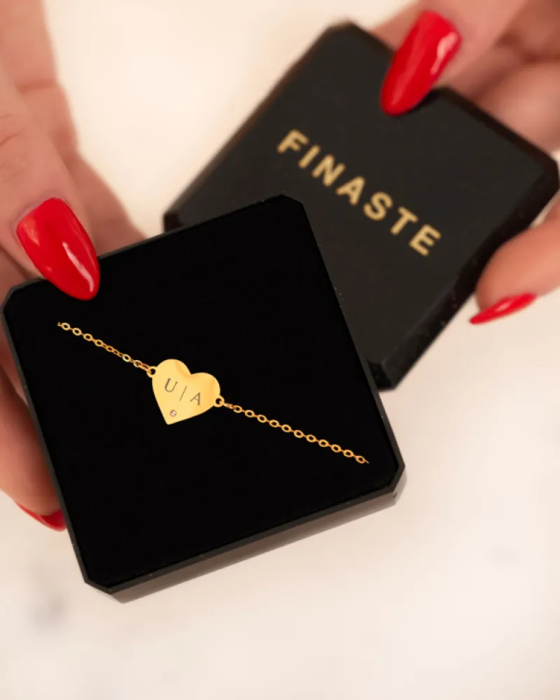 Finaste Graveerbare heart armband met steentje goudkleurig Online