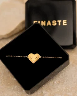 Finaste Graveerbare heart armband met steentje goudkleurig Online