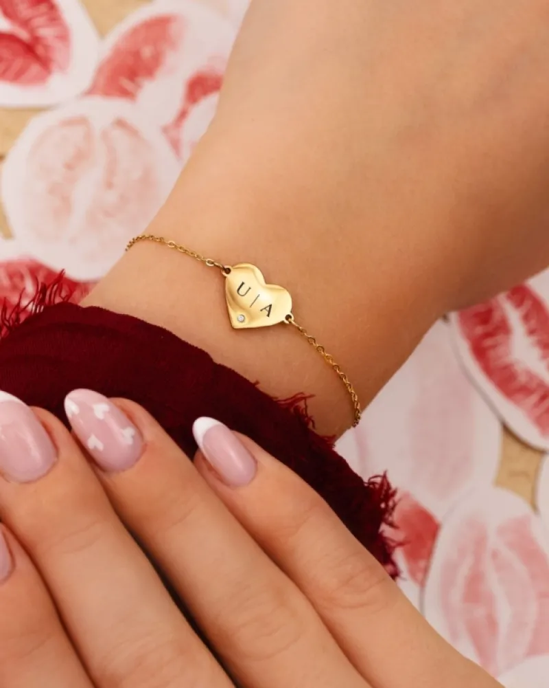 Finaste Graveerbare heart armband met steentje goudkleurig Online