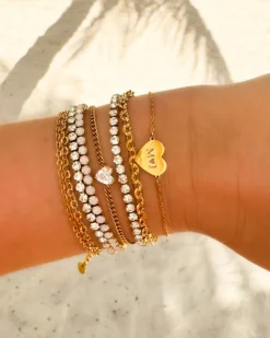 Finaste Graveerbare heart armband met steentje goudkleurig Online