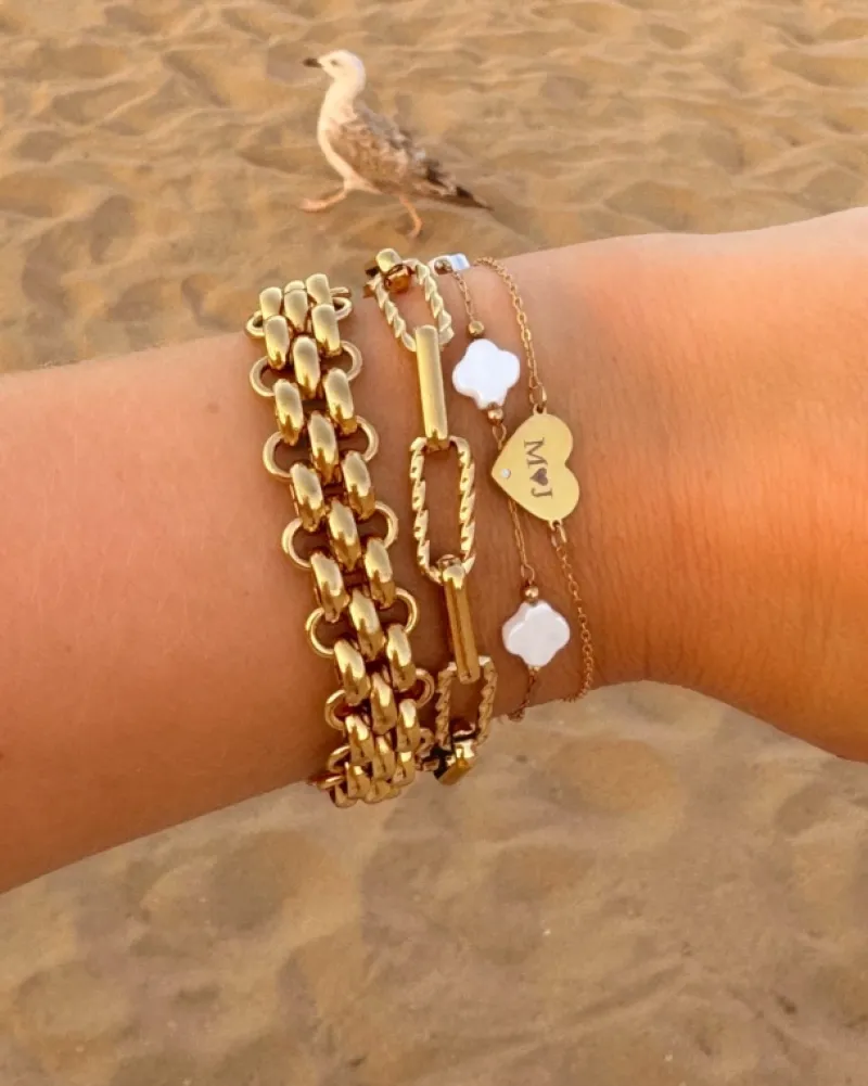 Finaste Graveerbare heart armband met steentje goudkleurig Online